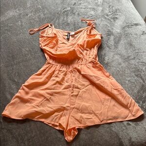 Divided Orange Chemise with Silky Finish and Ruffle Details